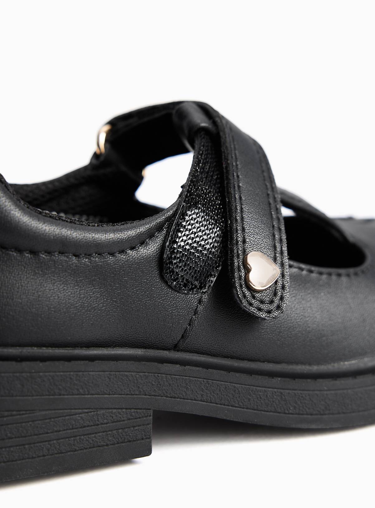 Black Coated Leather Heart T-Bar Shoes 11 Infant - Image 4