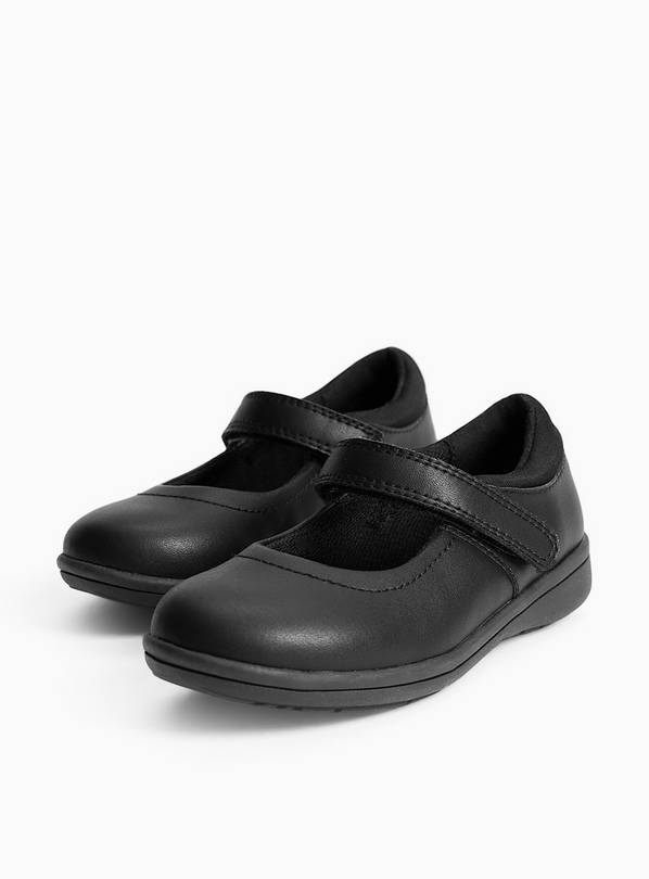 Black Coated Leather Slim Sole Mary Jane School Shoes 7 Infant