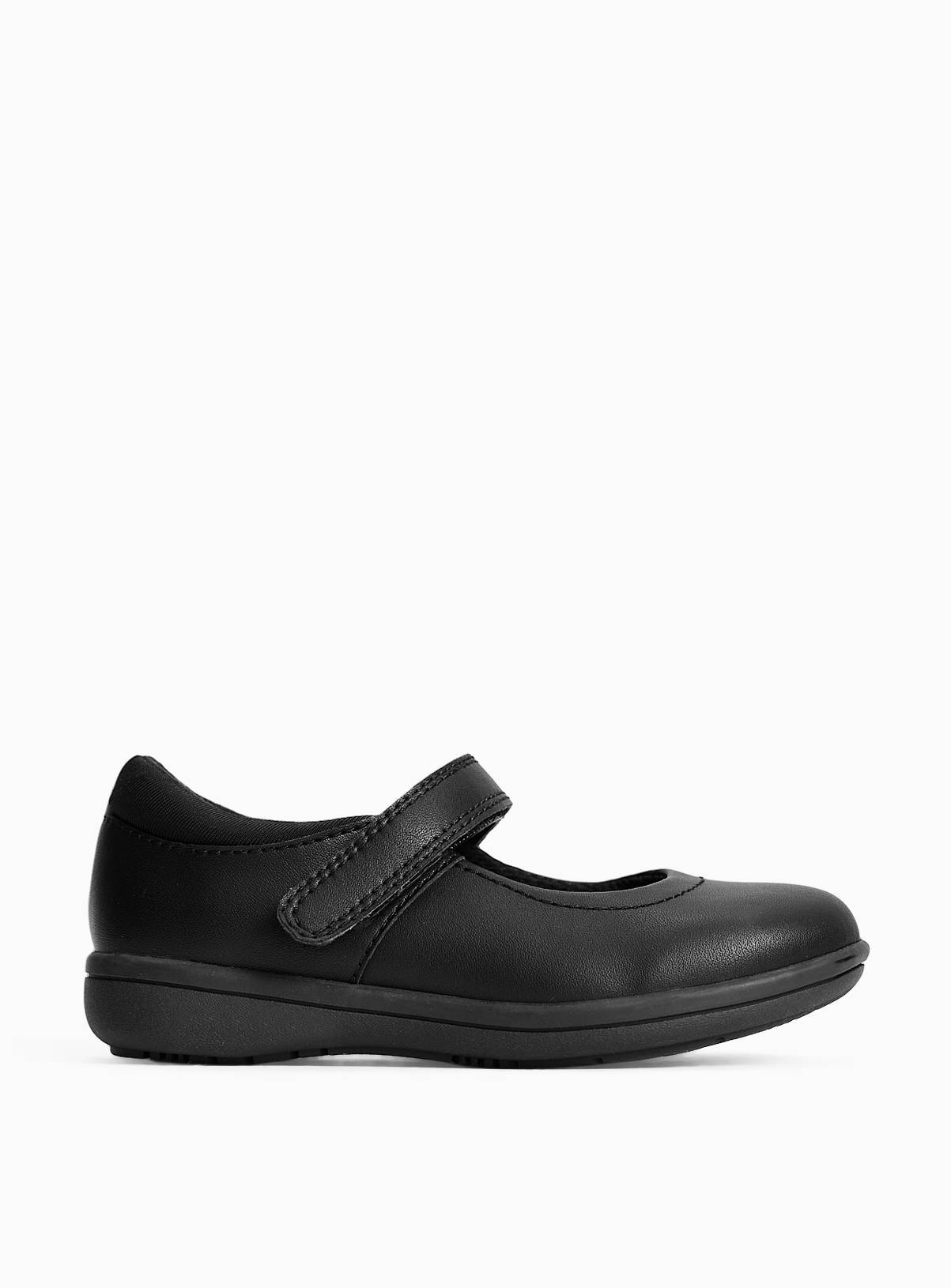 Black Coated Leather Slim Sole Mary Jane School Shoes 12 Infant - Image 3