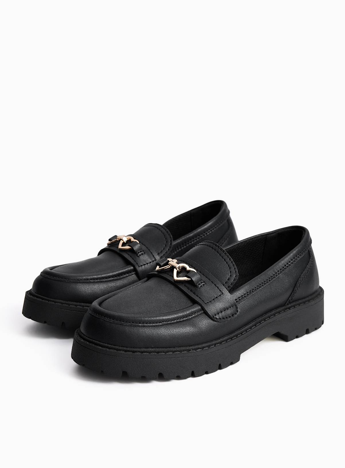 Black Coated Leather Heart Detail Chunky Loafers 11 Infant - Image 1
