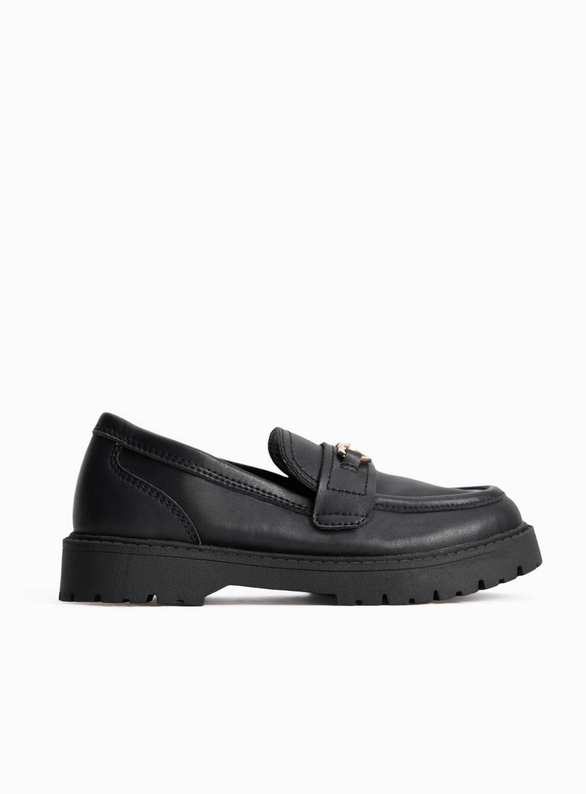 Black Coated Leather Heart Detail Chunky Loafers 11 Infant - Image 3