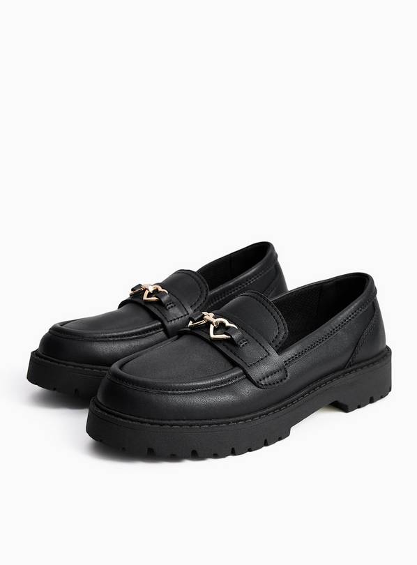 Black Coated Leather Heart Detail Chunky Loafers 11 Infant