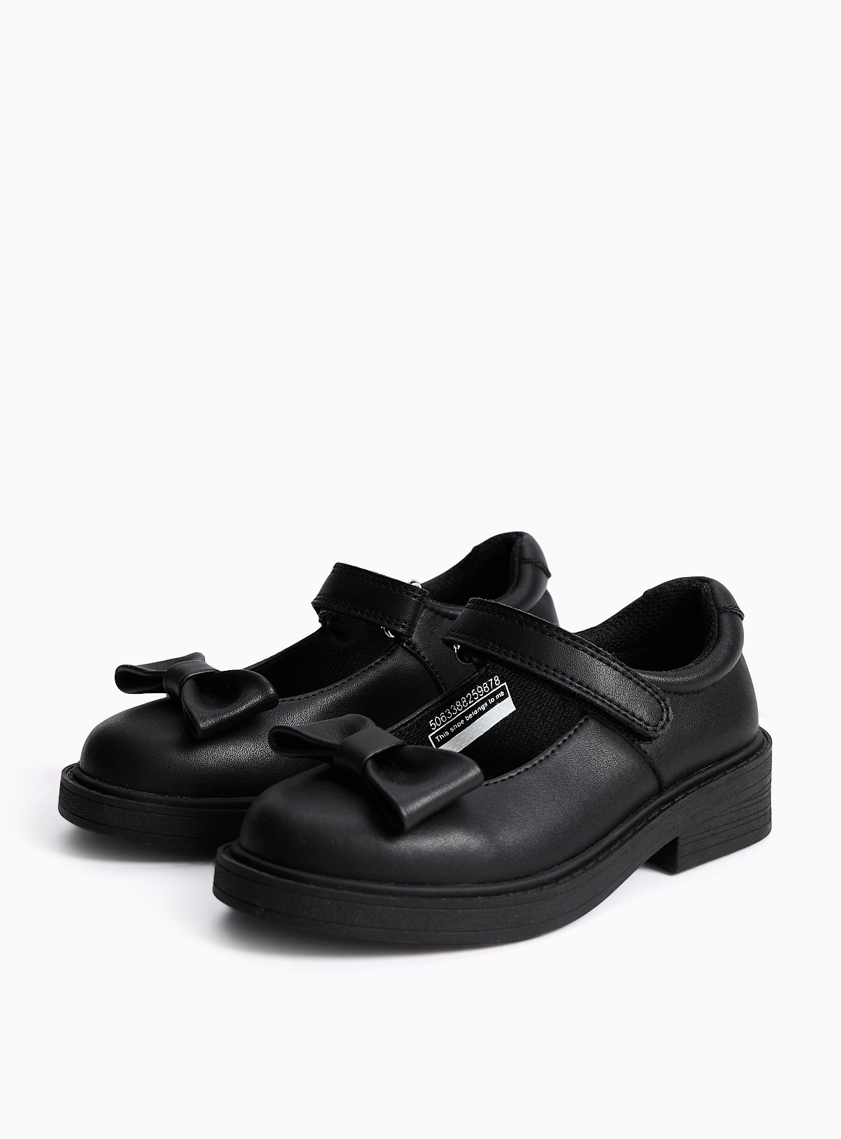 Black Coated Leather Bow Detail Mary Jane School Shoes 8 Infant - Image 1 thumbnail