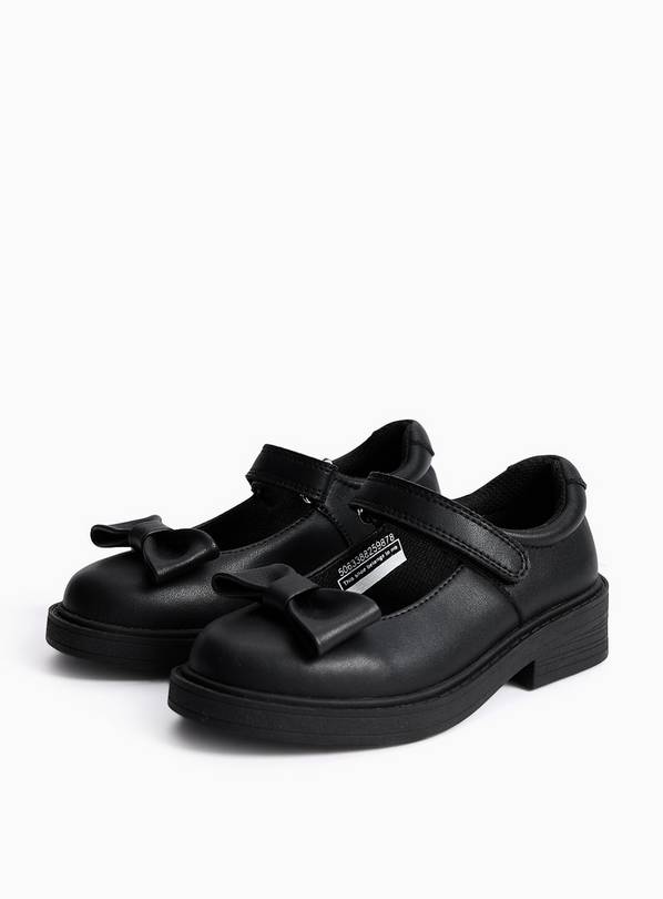Black Coated Leather Bow Detail Mary Jane School Shoes 11 Infant