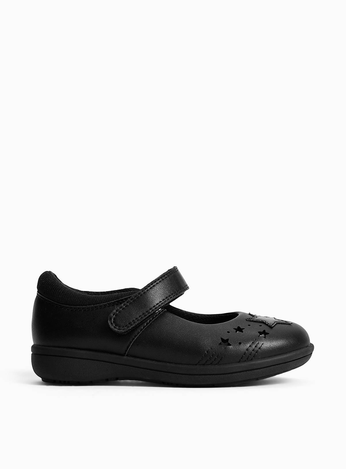 Black PU Star Detail Slim Sole Mary Jane School Shoes 13 Infant - Image 3