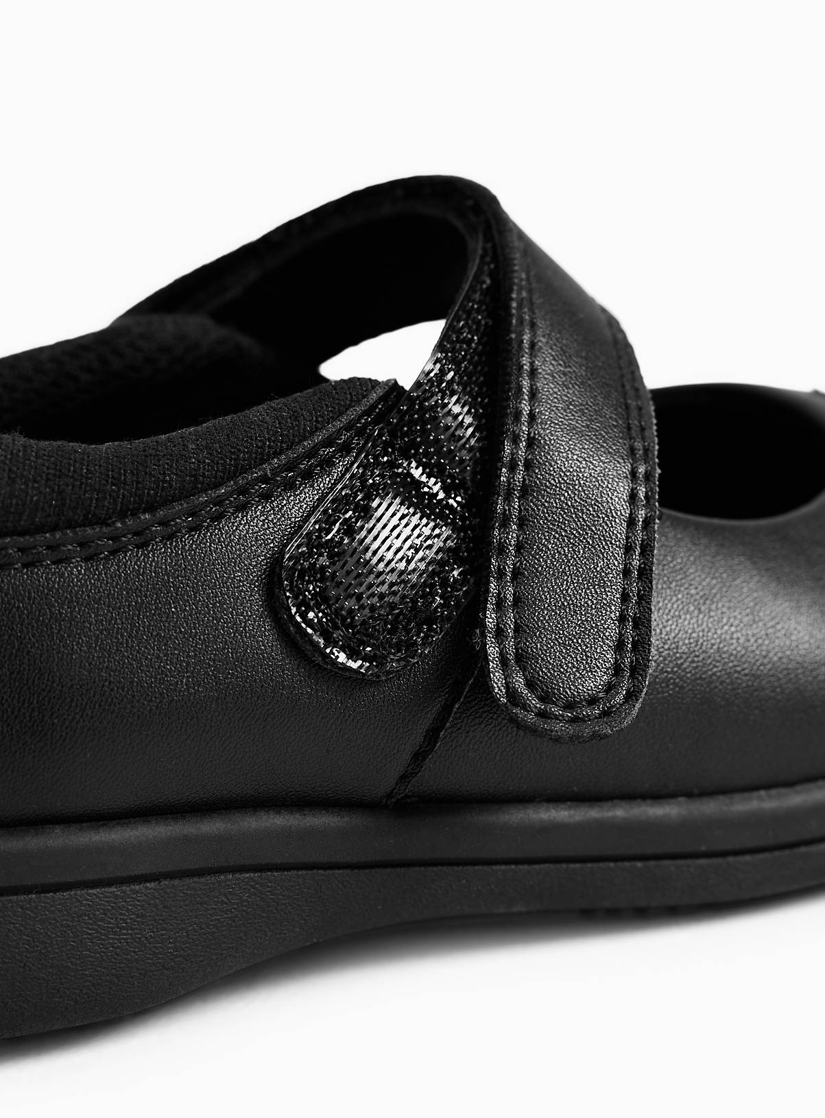 Black PU Star Detail Slim Sole Mary Jane School Shoes 13 Infant - Image 4