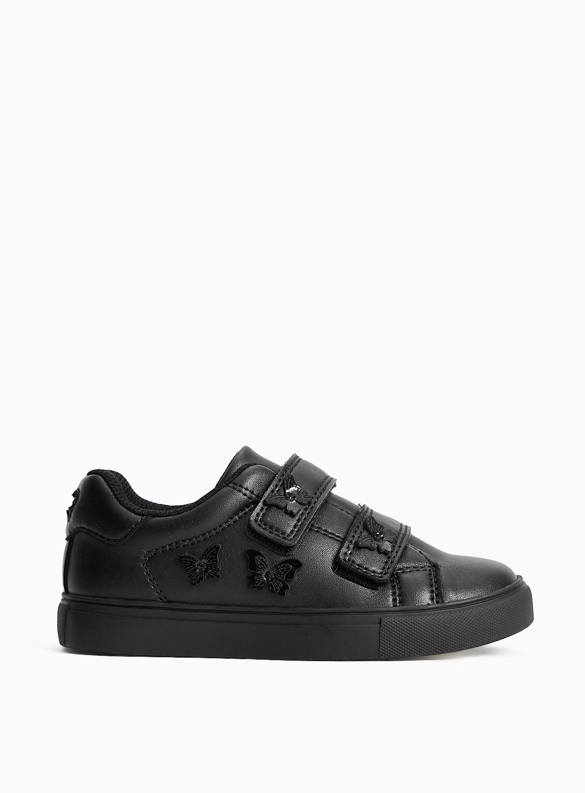 Black Butterfly Detail Faux Leather Cupsole School Trainers 13 Infant - Image 3 thumbnail