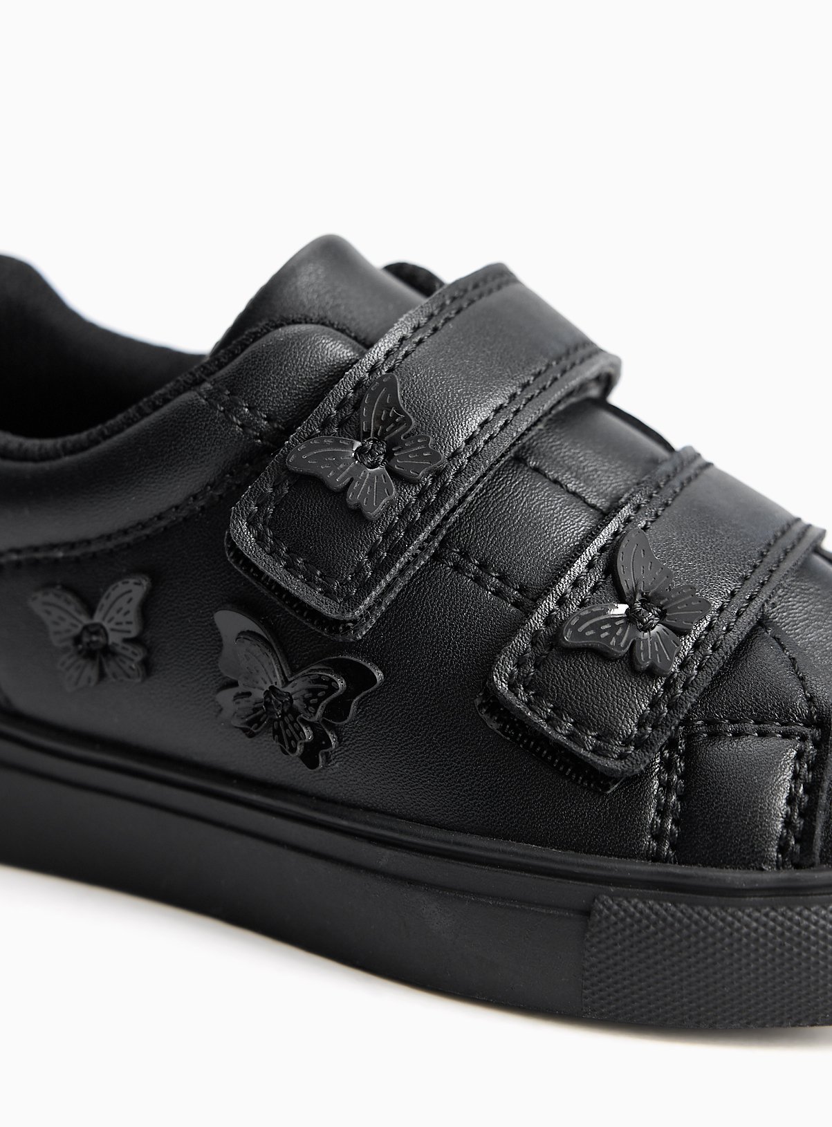 Black Butterfly Detail Faux Leather Cupsole School Trainers 13 Infant - Image 4 thumbnail