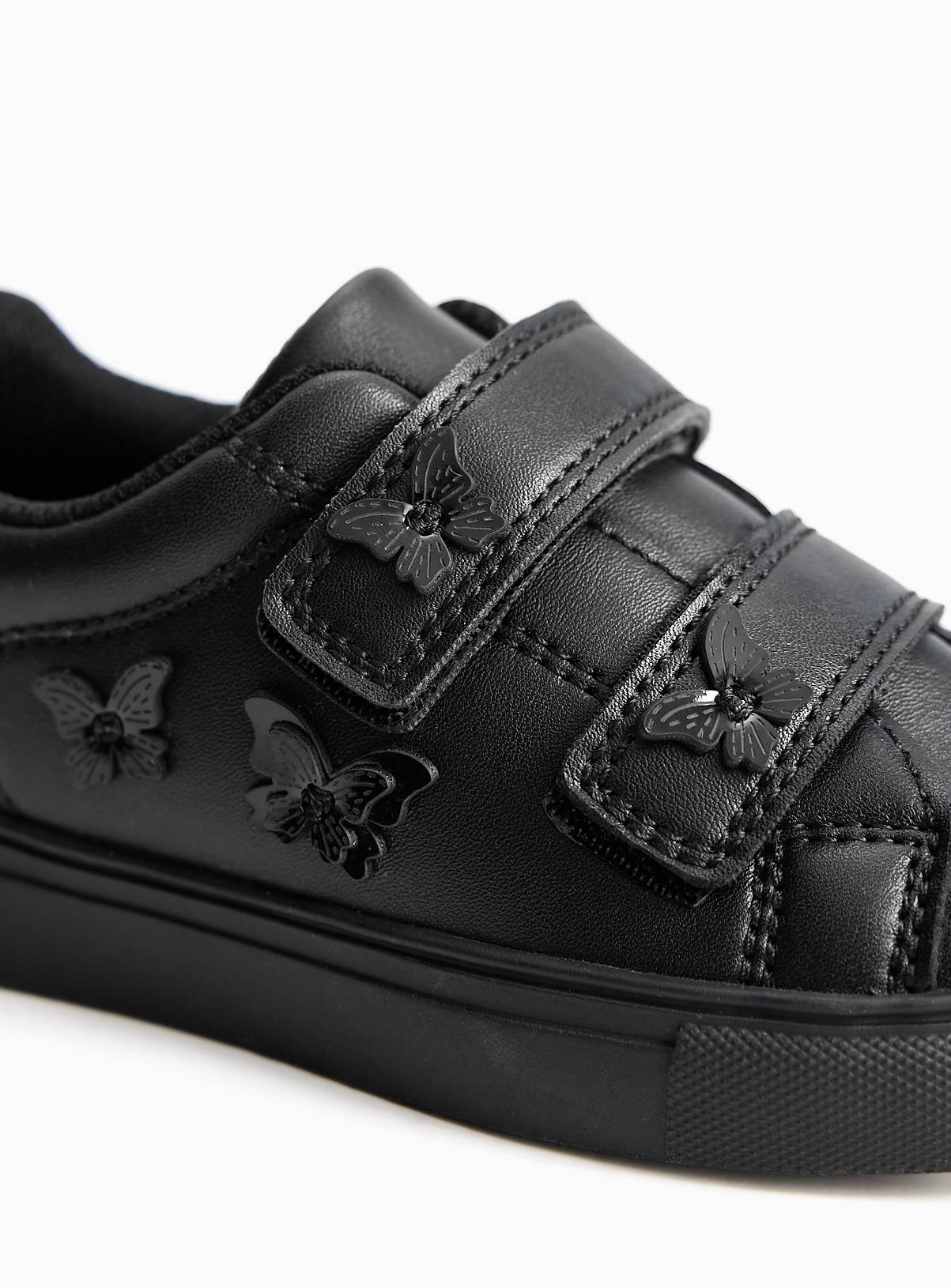Black Butterfly Detail Faux Leather Cupsole School Trainers 13 Infant - Image 4