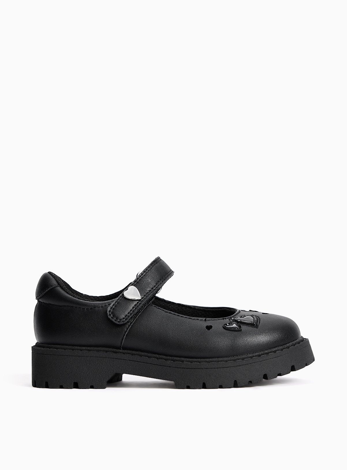 Black PU Chunky Heart Detail Mary Jane School Shoes 8 Infant - Image 3 thumbnail
