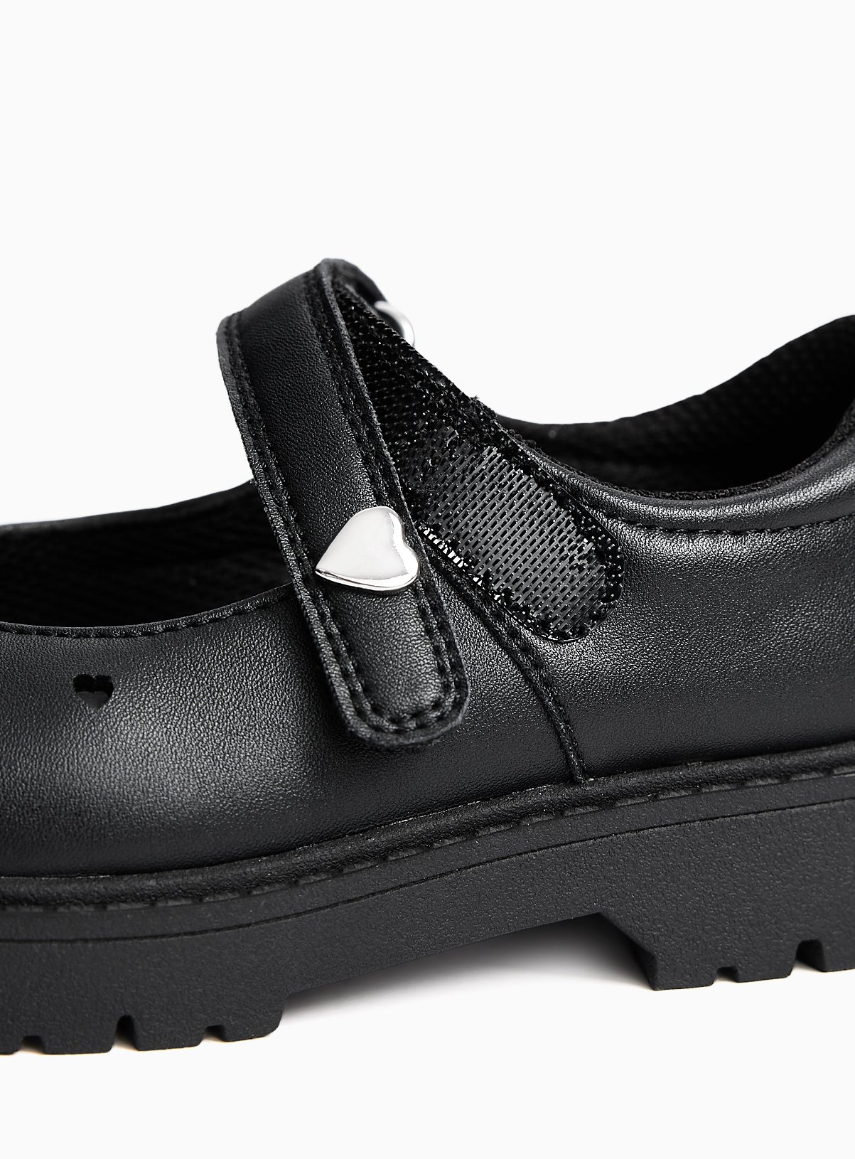 Black PU Chunky Heart Detail Mary Jane School Shoes 8 Infant - Image 4 thumbnail