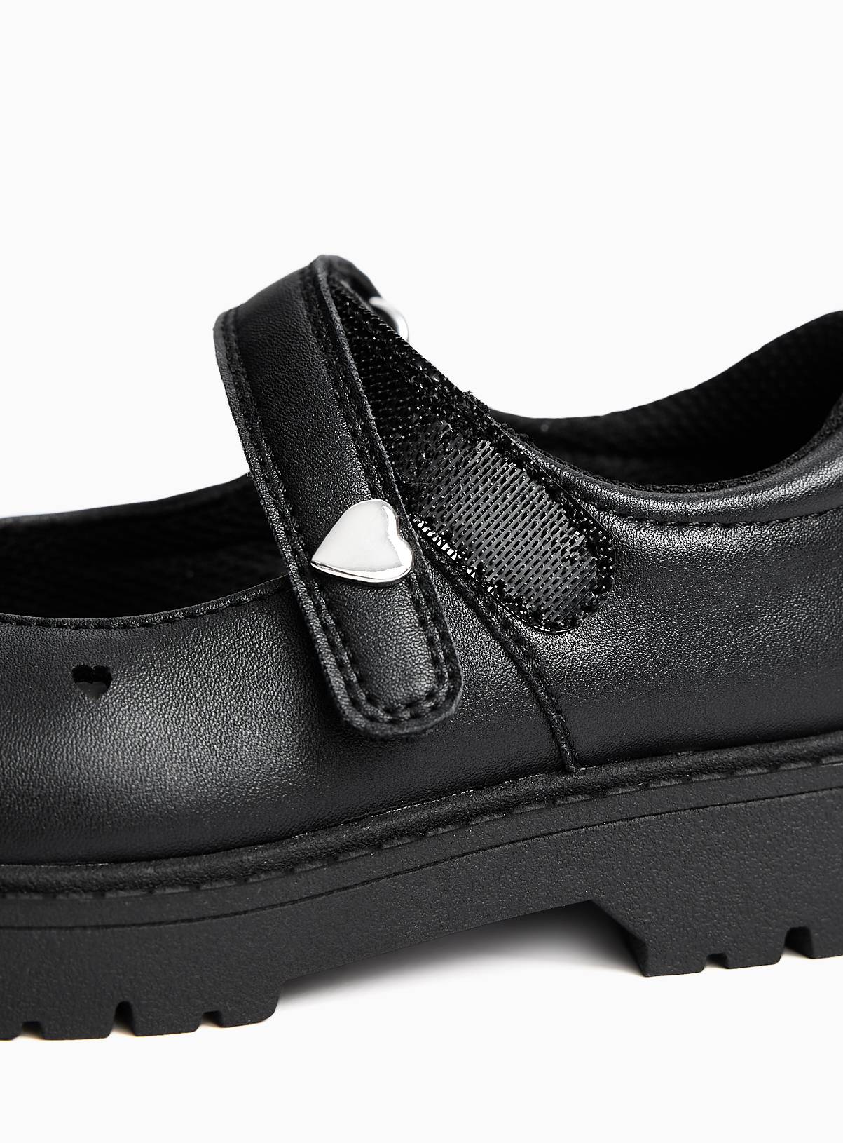 Black PU Chunky Heart Detail Mary Jane School Shoes 8 Infant - Image 4