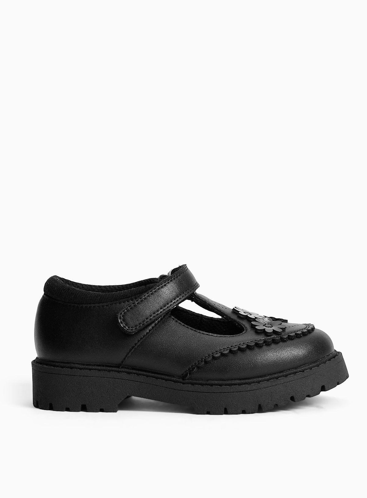 Black PU Chunky Floral Detail T-Bar School Shoes 8 Infant - Image 3 thumbnail