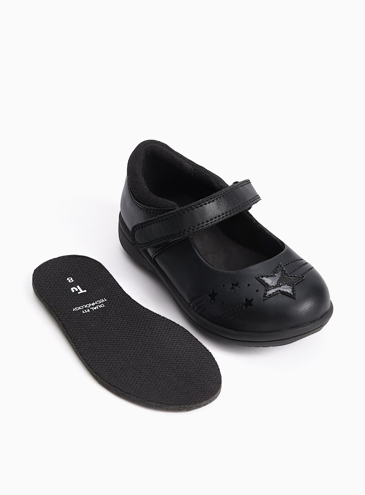 Black PU Chunky Heart Detail Mary Jane School Shoes 9 Infant - Image 3 thumbnail