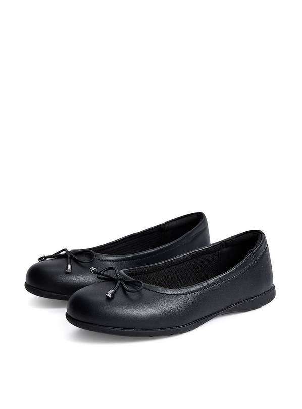 Black Bow Detail Faux Leather Ballerina School Shoes 13 Infant