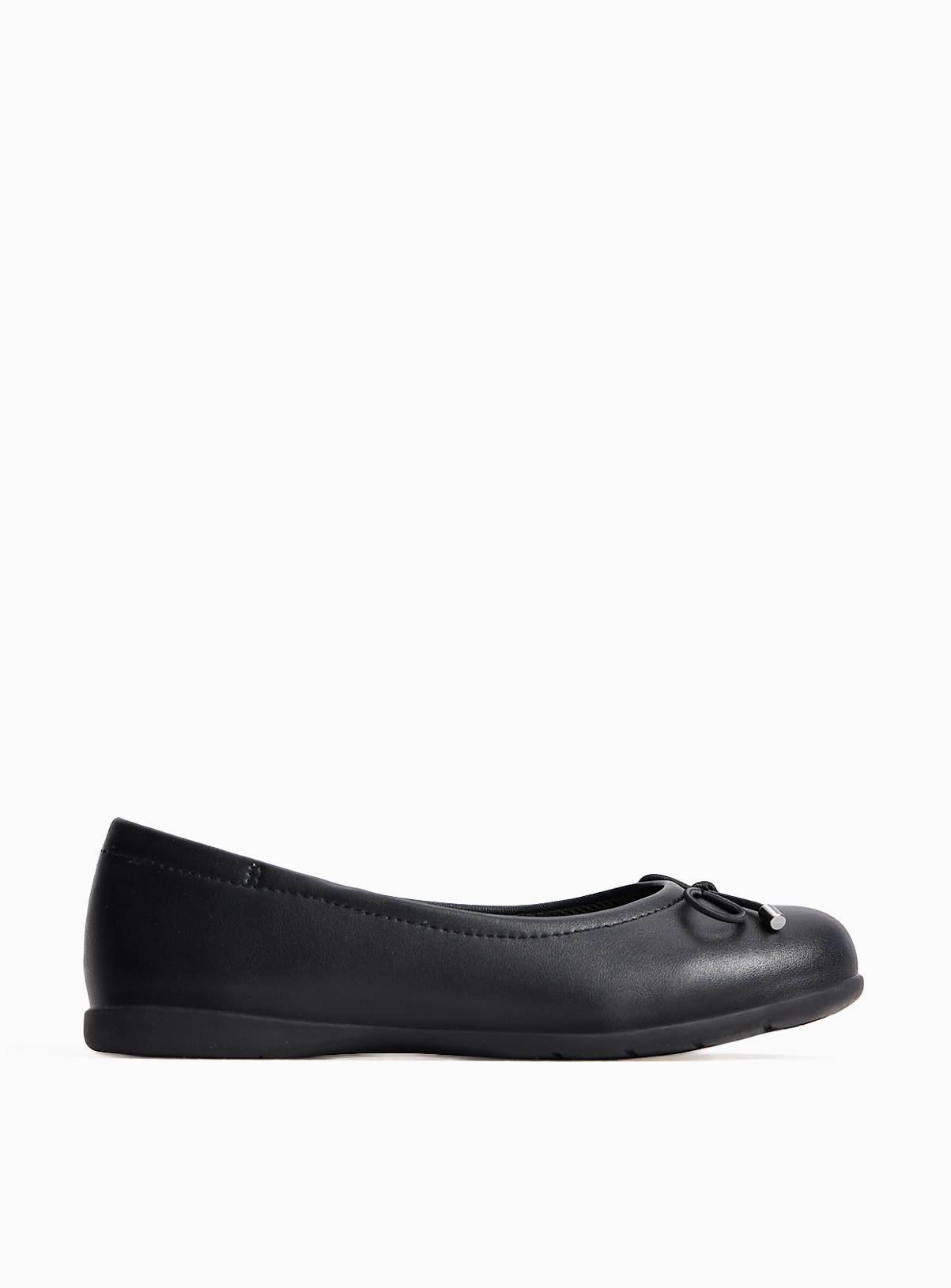 Black Bow Detail Faux Leather Ballerina School Shoes 10 Infant - Image 3