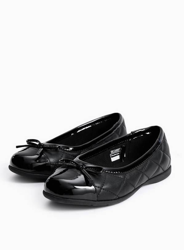 Black PU Quilted Ballerina School Shoes 13 Infant
