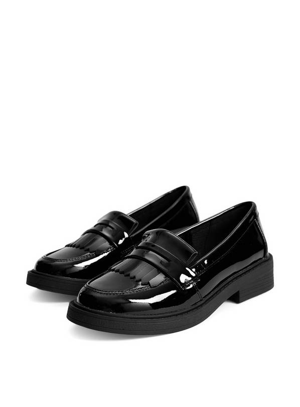 Black Coated Leather Patent Chunky Fringe Detail Loafers 10 Infant