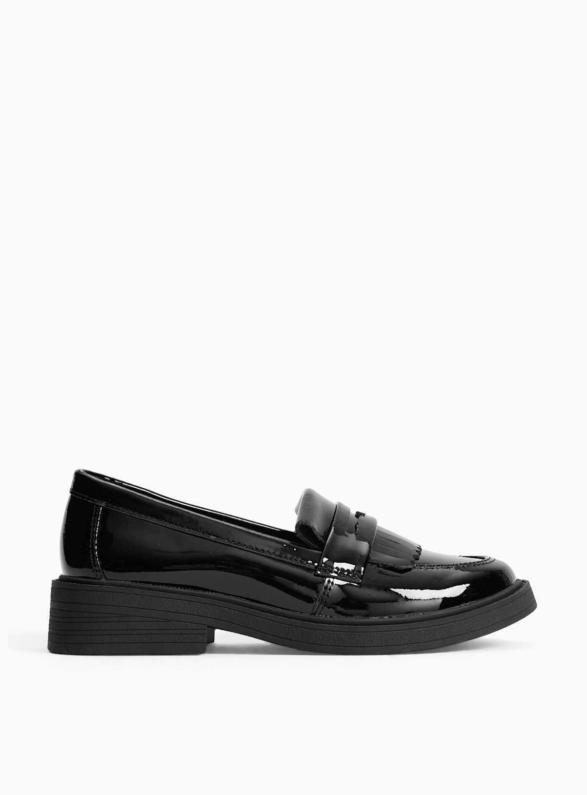 Black Coated Leather Patent Chunky Fringe Detail Loafers 2 - Image 3 thumbnail