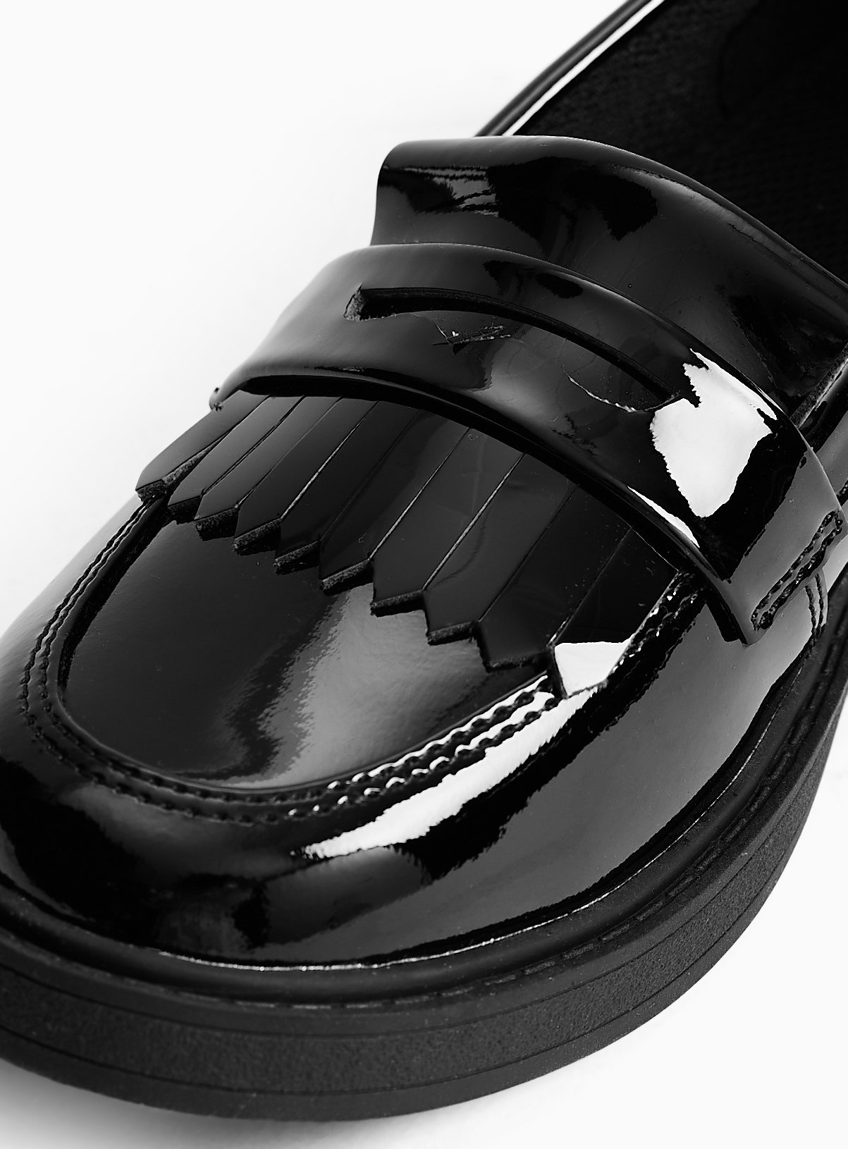 Black Coated Leather Patent Chunky Fringe Detail Loafers 2 - Image 4 thumbnail