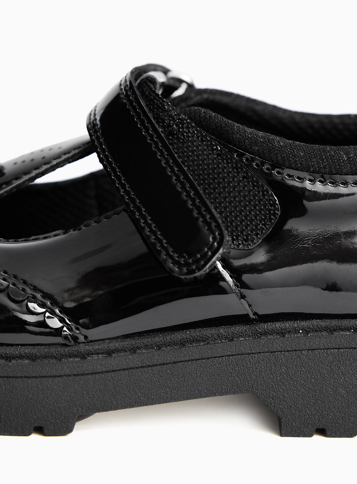 Black PU Patent Chunky Floral Detail T-Bar School Shoes 8 Infant - Image 4 thumbnail
