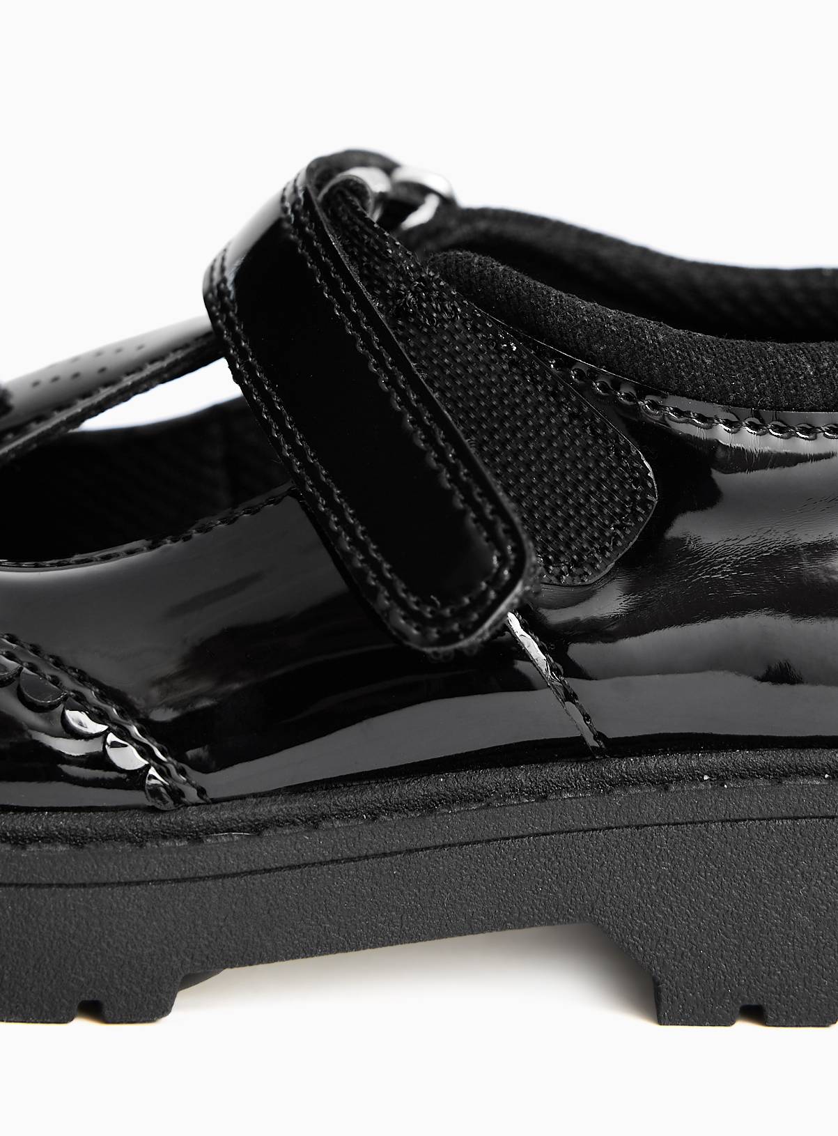 Black PU Patent Chunky Floral Detail T-Bar School Shoes 8 Infant - Image 4