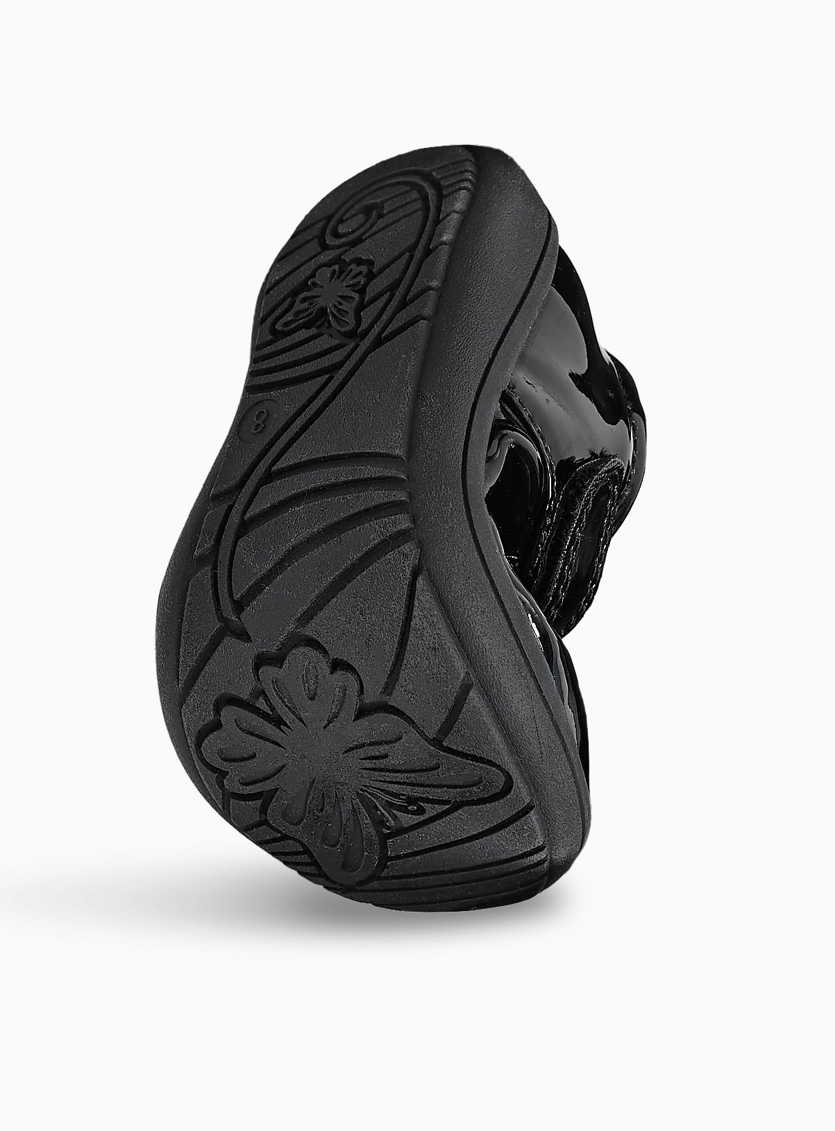 Black PU Patent Butterfly Detail Slim Sole T-Bar School Shoes 8 Infant - Image 2 thumbnail