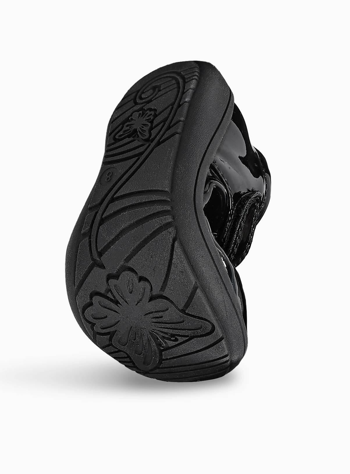 Black PU Patent Butterfly Detail Slim Sole T-Bar School Shoes 8 Infant - Image 2