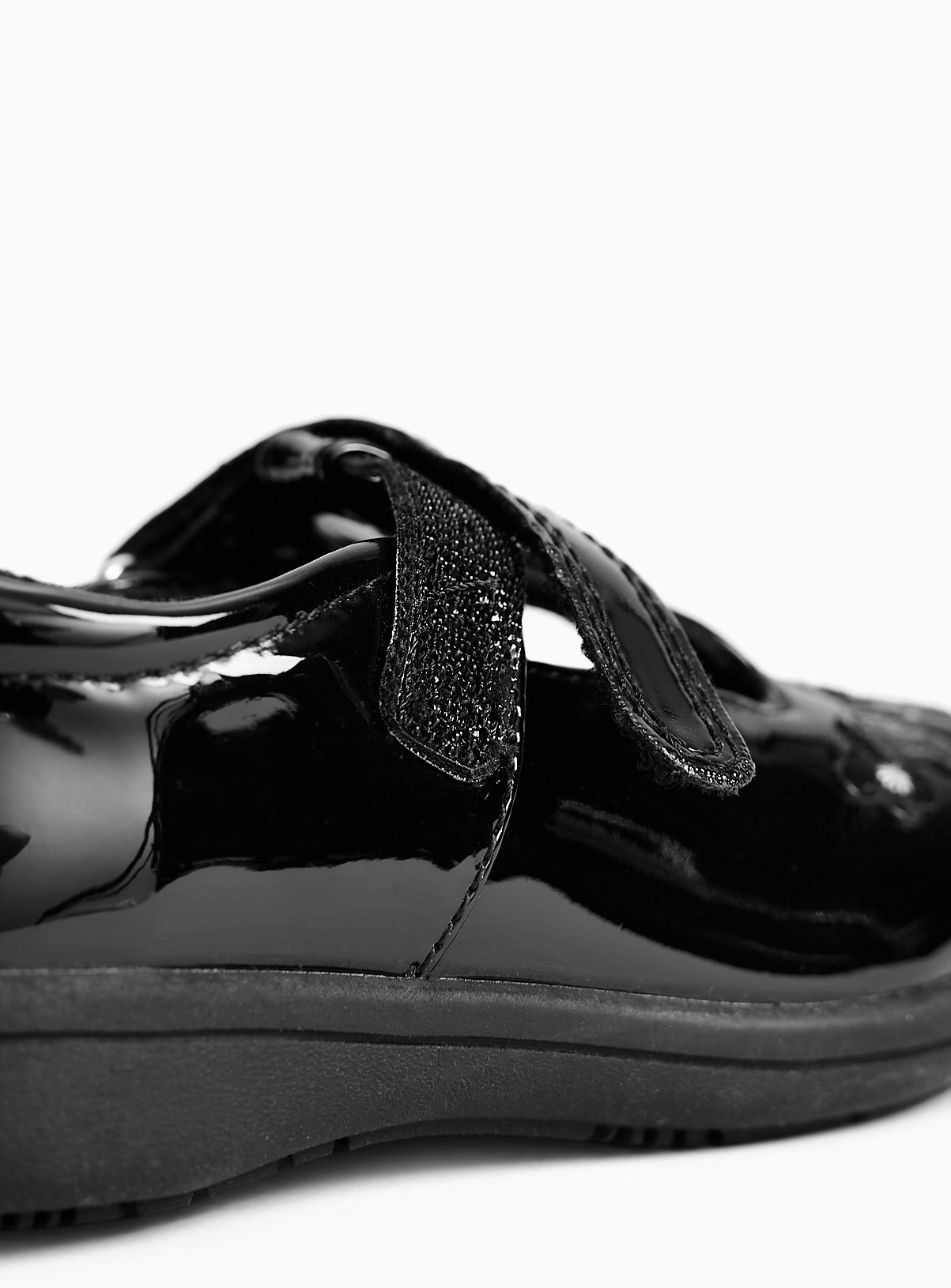 Black PU Patent Butterfly Detail Slim Sole T-Bar School Shoes 8 Infant - Image 4 thumbnail