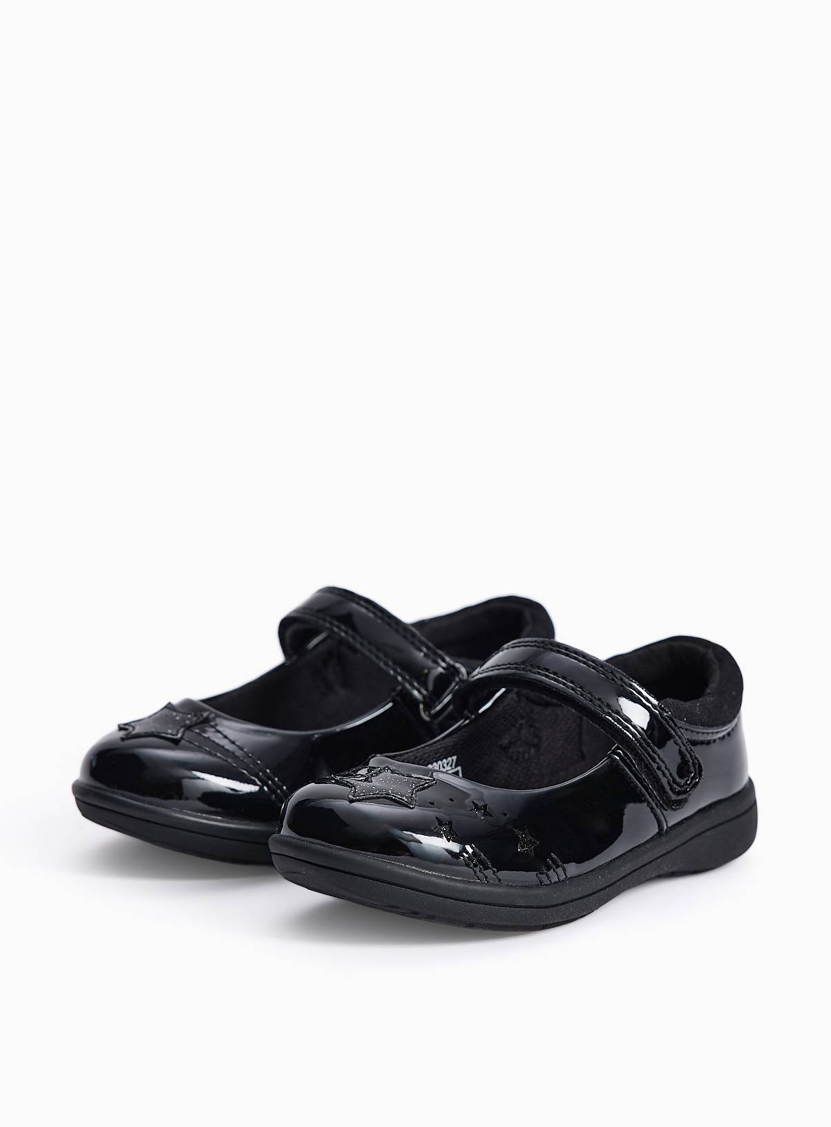 Black PU Patent Star Detail Slim Sole Mary Jane School Shoes 8 Infant - Image 1
