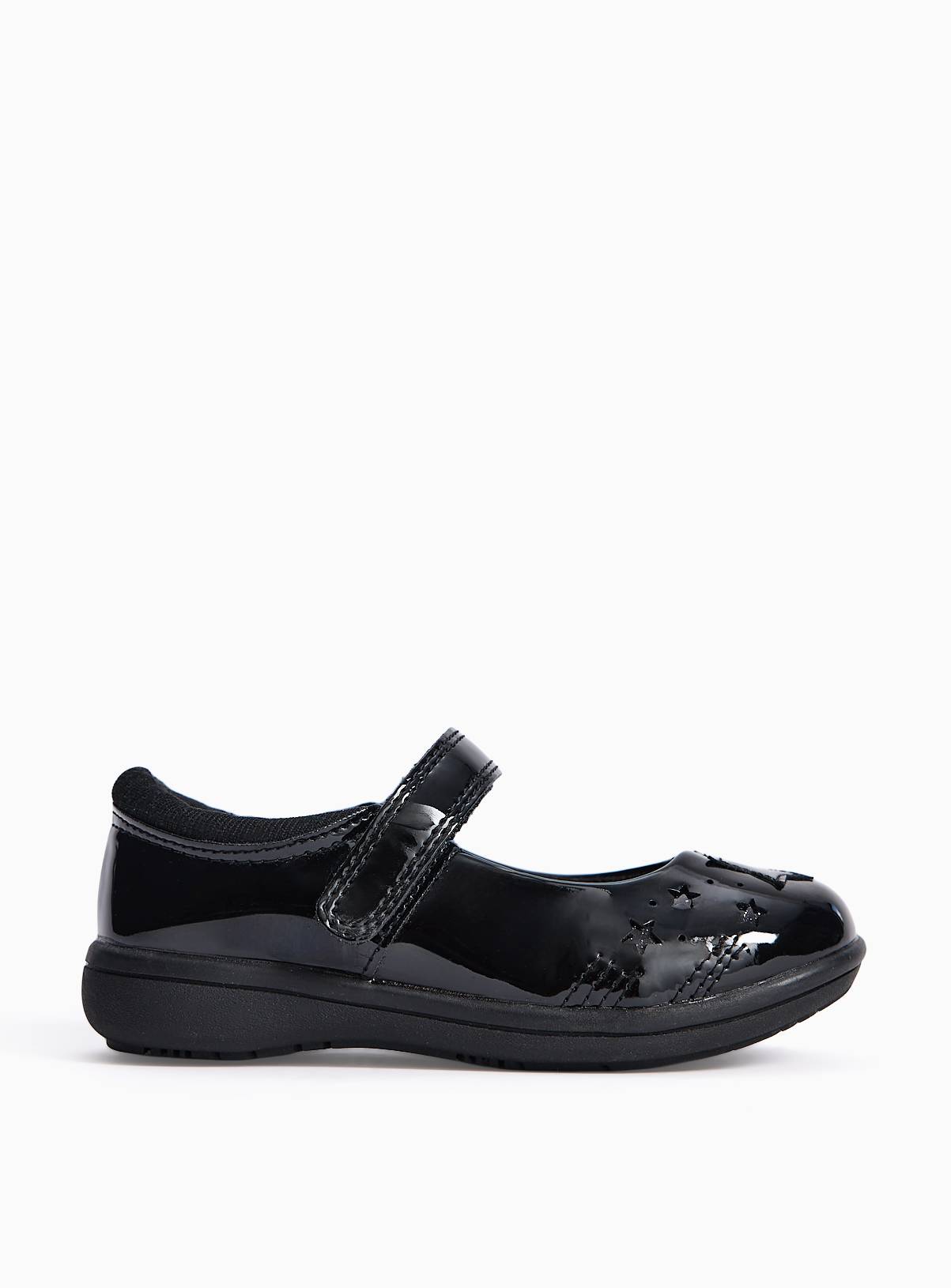 Black PU Patent Star Detail Slim Sole Mary Jane School Shoes 8 Infant - Image 3