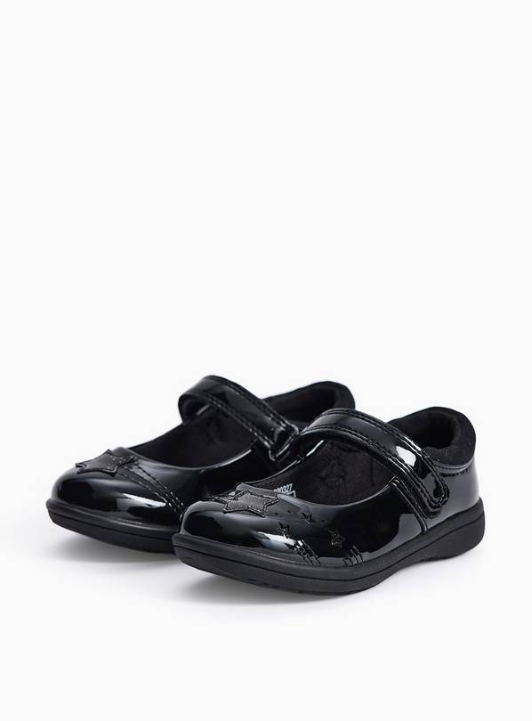 Black PU Patent Star Detail Slim Sole Mary Jane School Shoes 8 Infant