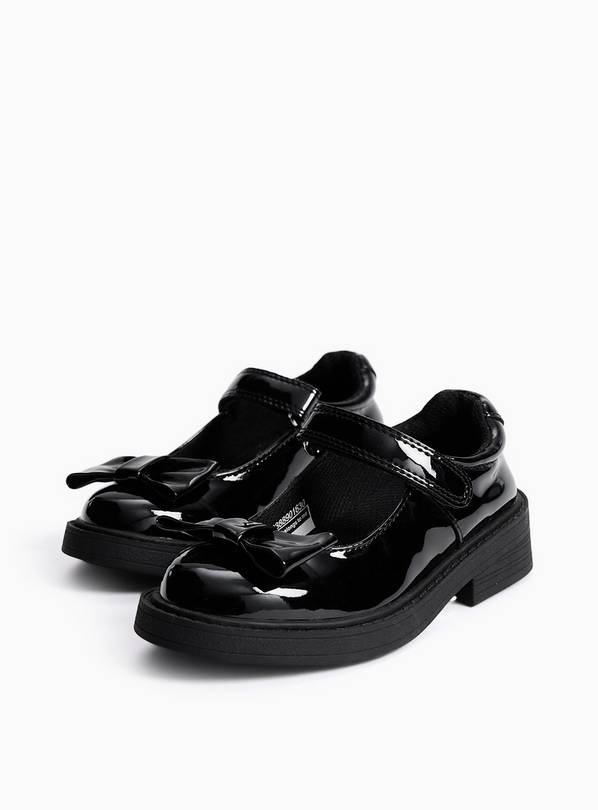 Black PU Patent Bow Detail Mary Jane School Shoes 12 Infant