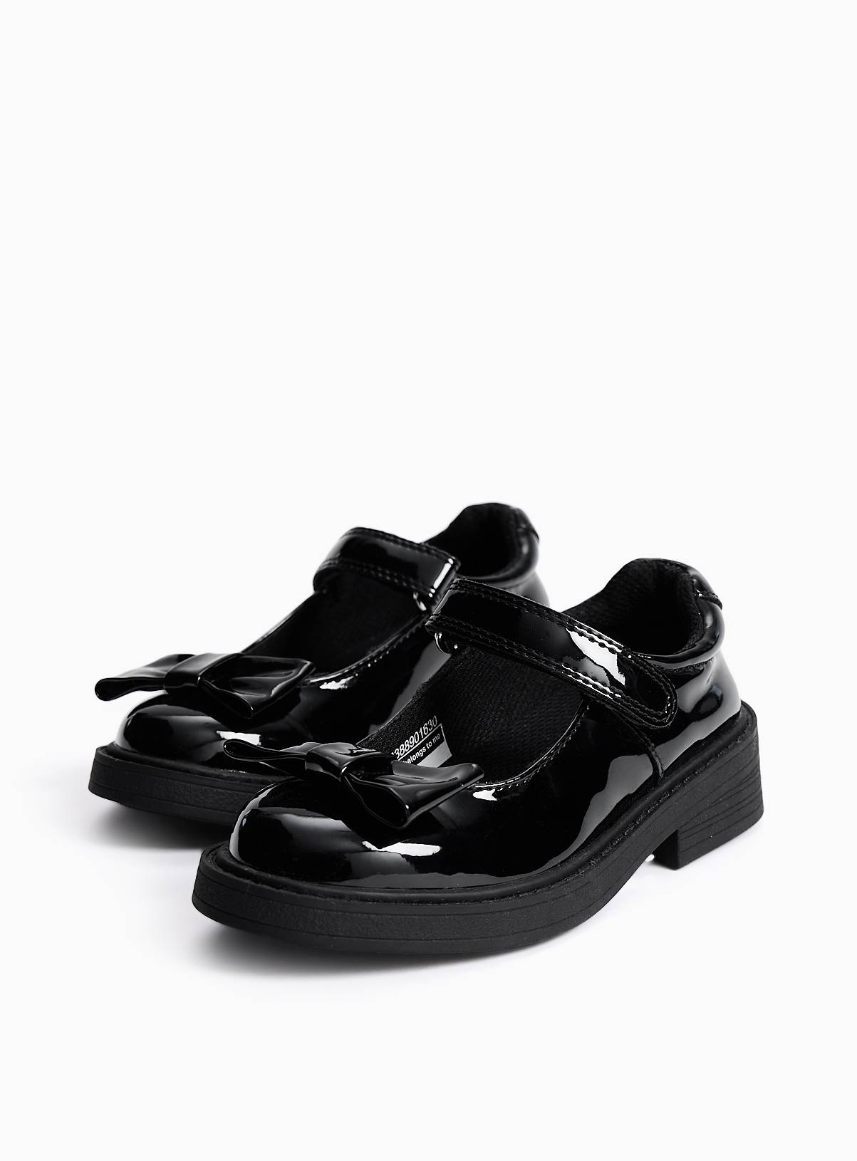 Black PU Patent Bow Detail Mary Jane School Shoes 12 Infant - Image 1