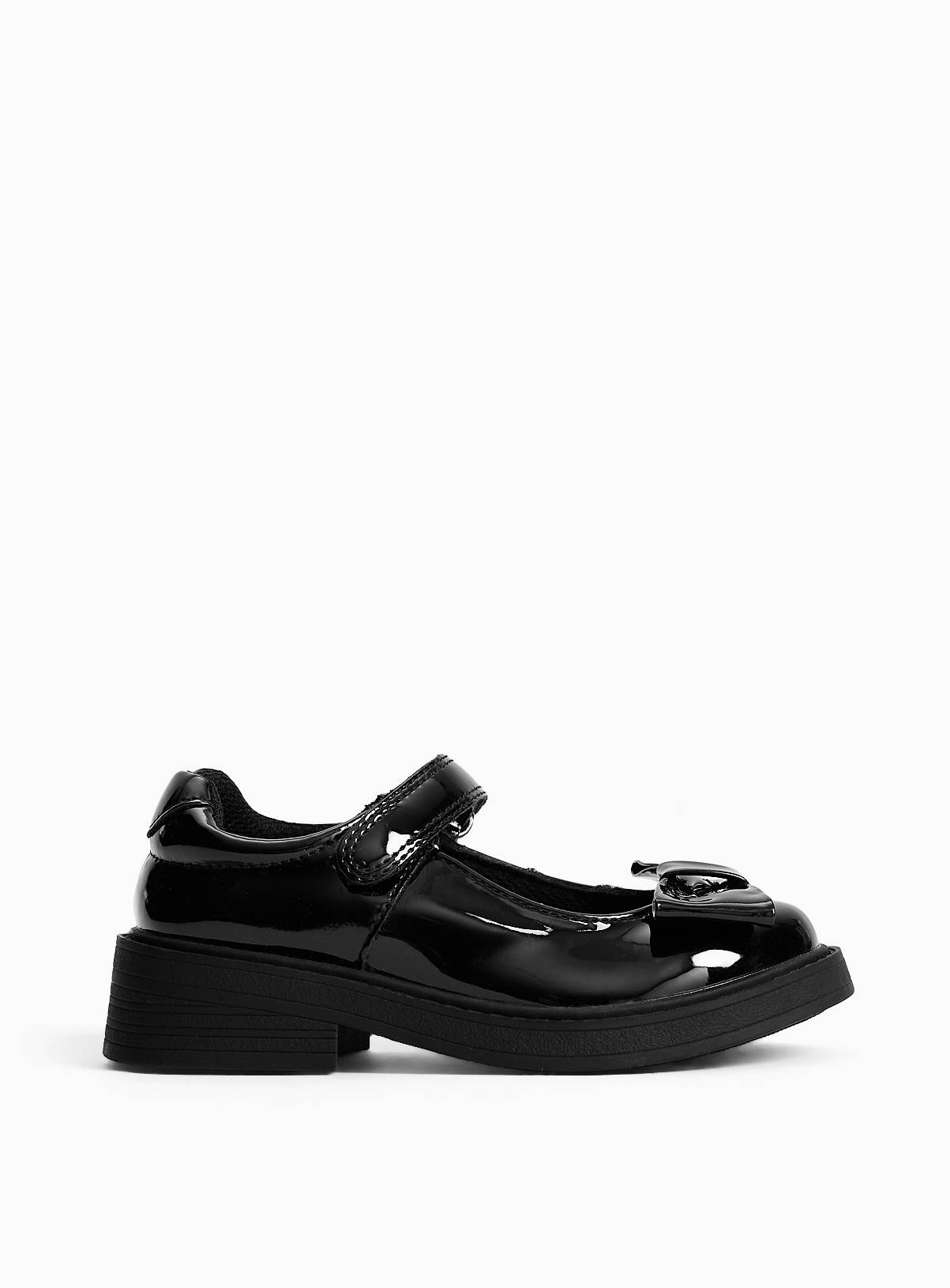 Black PU Patent Bow Detail Mary Jane School Shoes 12 Infant - Image 3