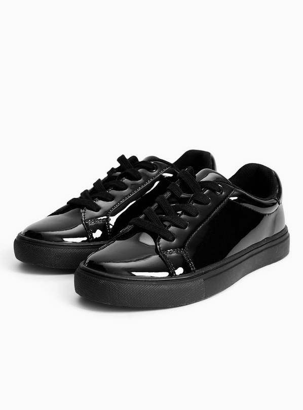 Black PU Patent Cupsole School Trainers 8 Infant