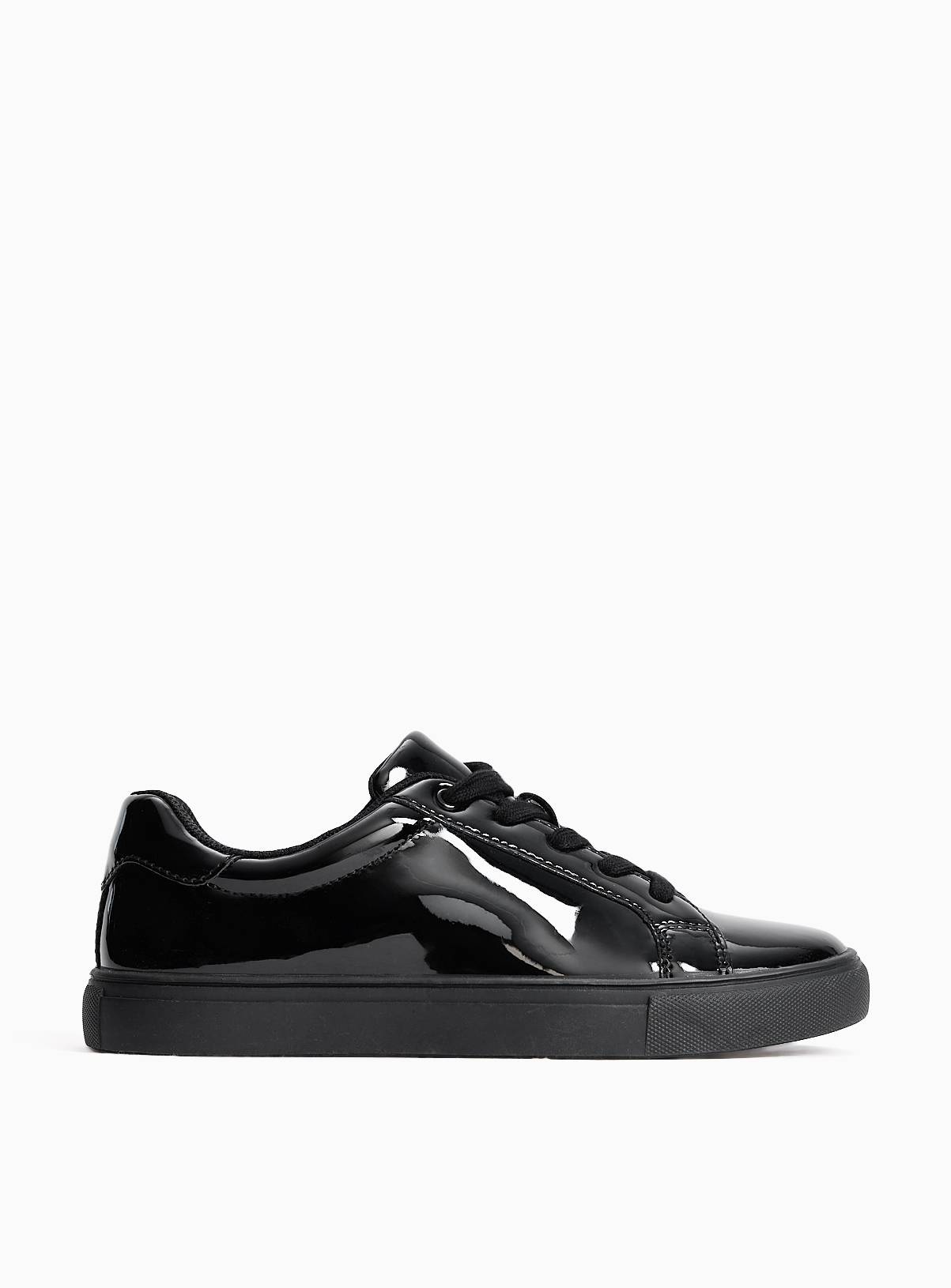 Black PU Patent Cupsole School Trainers 8 Infant - Image 4
