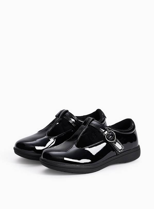 Black Patent PU Slim Sole T-Bar School Shoes 12 Infant