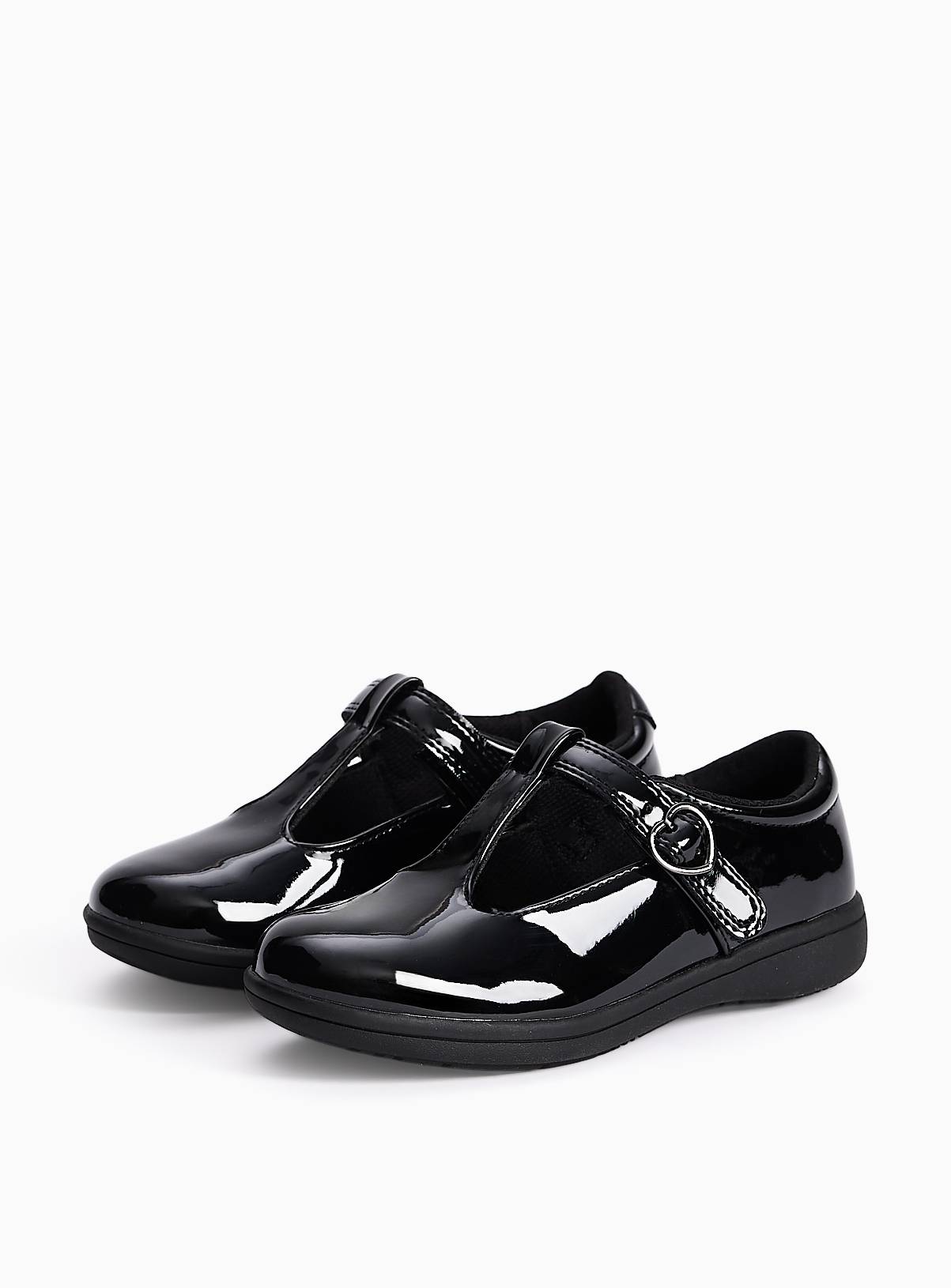 Black Patent PU Slim Sole T-Bar School Shoes 12 Infant - Image 1