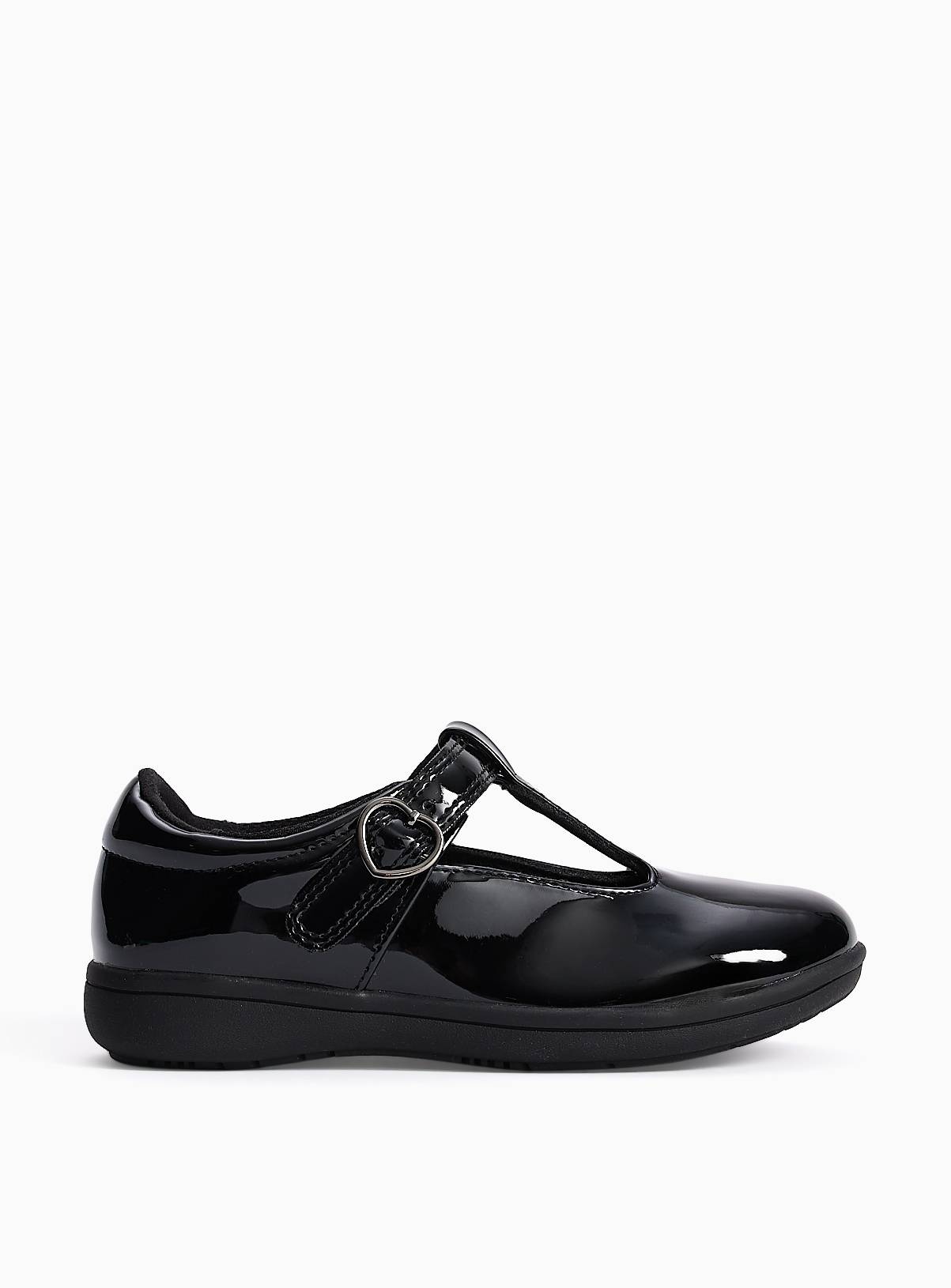 Black Patent PU Slim Sole T-Bar School Shoes 12 Infant - Image 3