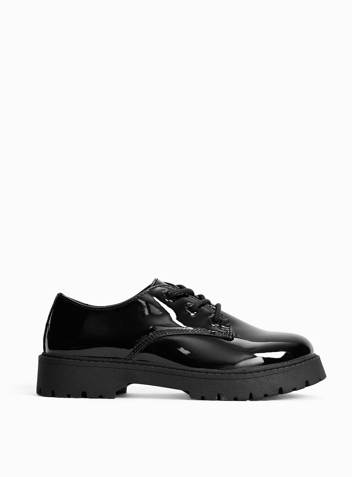 Black PU Patent Chunky Lace Up School Shoes 2 - Image 3