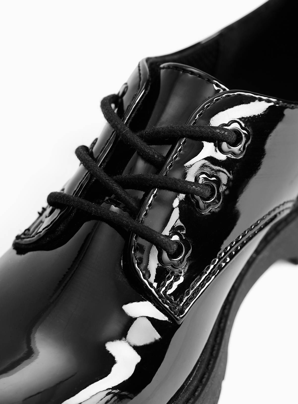 Black PU Patent Chunky Lace Up School Shoes 2 - Image 4