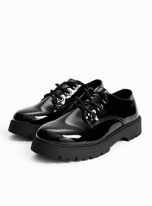 Black PU Patent Chunky Lace Up School Shoes 11 Infant