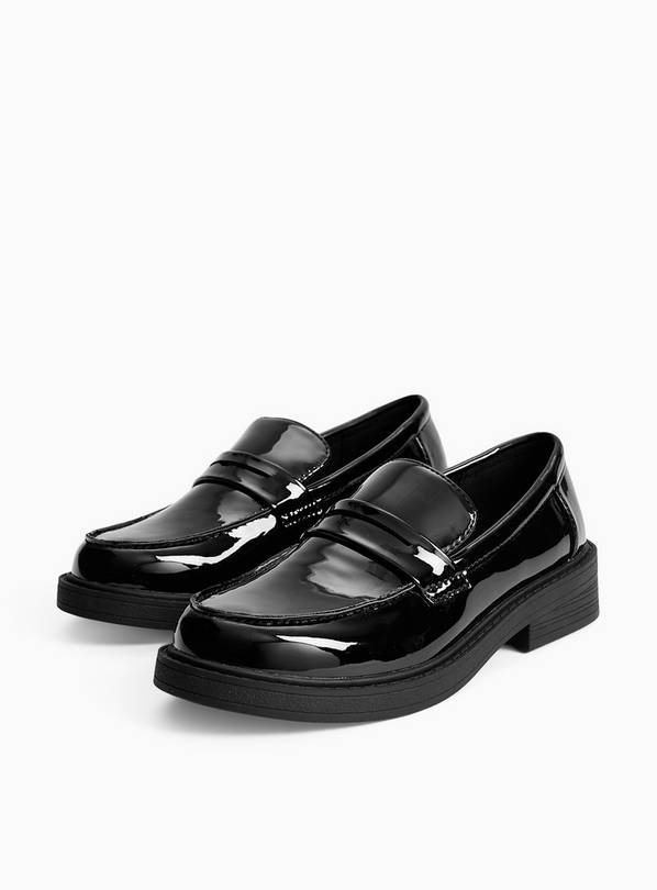 Black PU Patent Dual Fit School Loafers 10 Infant