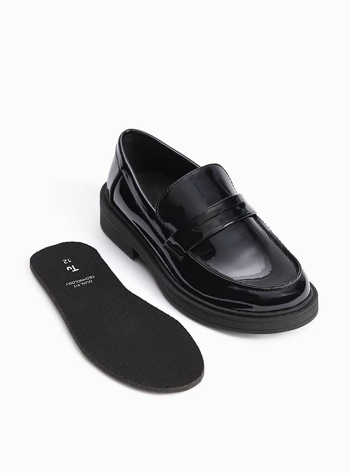 Black PU Patent Dual Fit School Loafers 10 Infant - Image 3