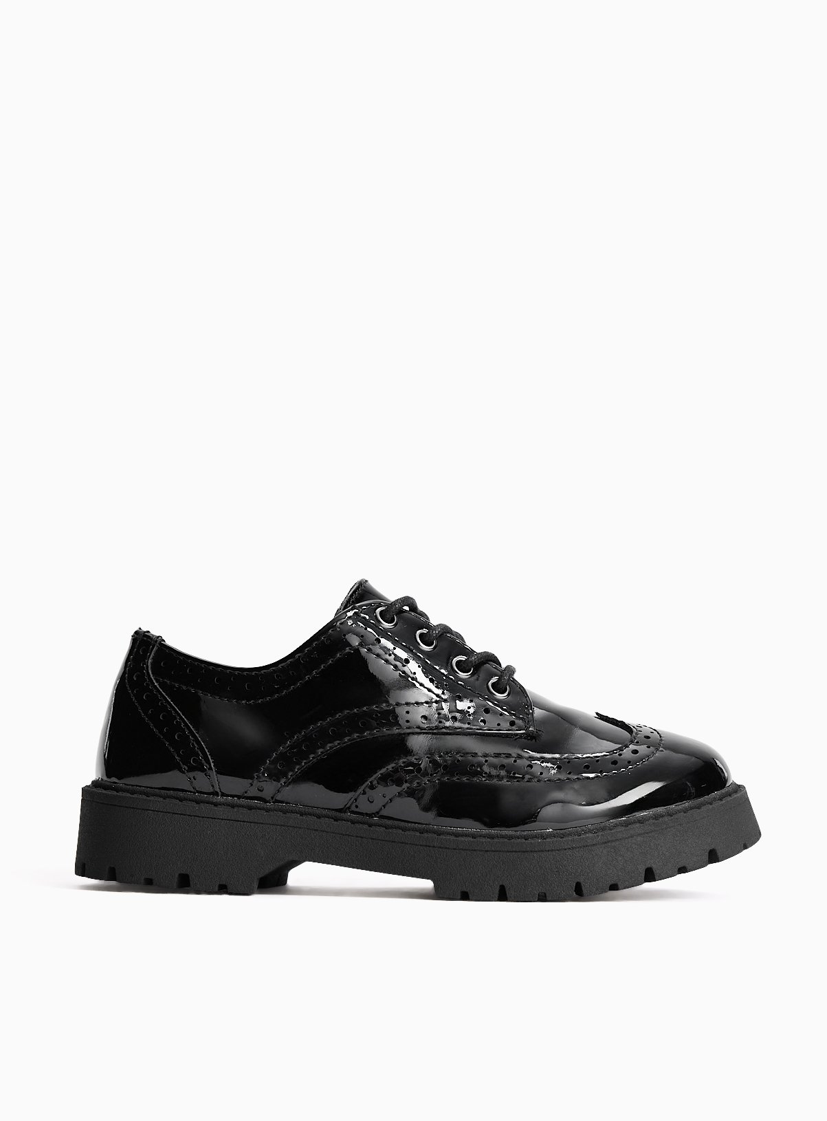 Black PU Patent Chunky Brogue School Shoes 13 Infant - Image 3 thumbnail