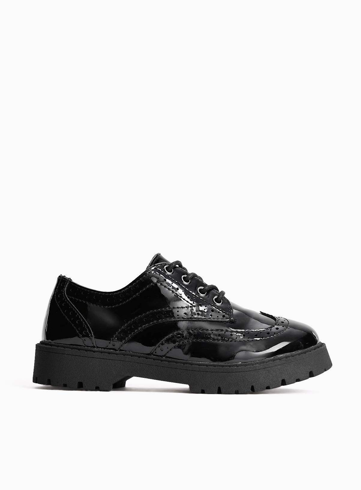 Black PU Patent Chunky Brogue School Shoes 13 Infant - Image 3