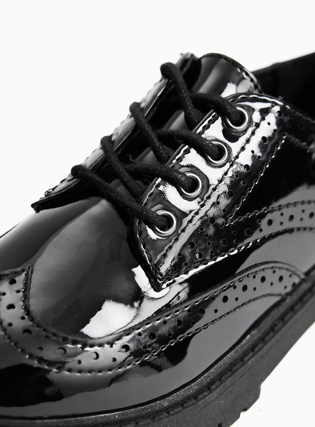 Black PU Patent Chunky Brogue School Shoes 13 Infant - Image 4 thumbnail