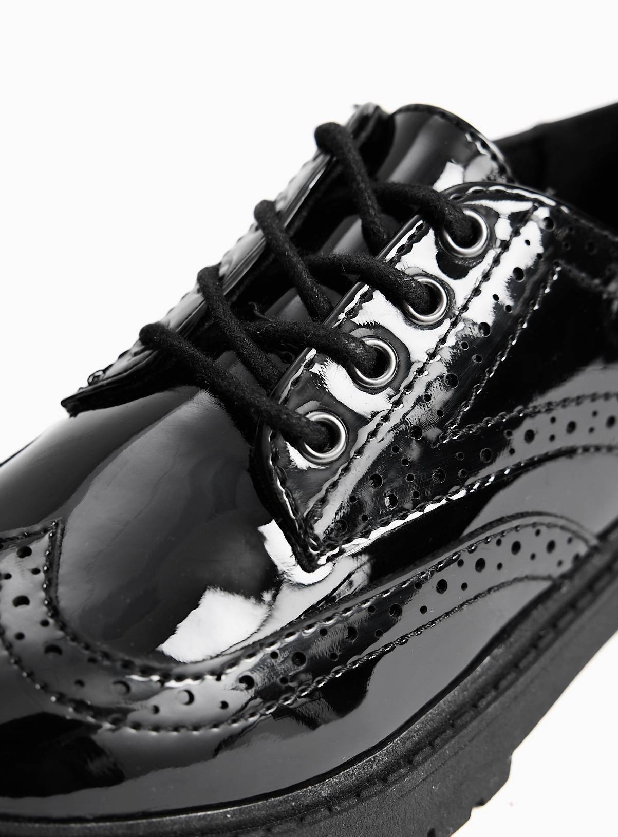 Black PU Patent Chunky Brogue School Shoes 13 Infant - Image 4