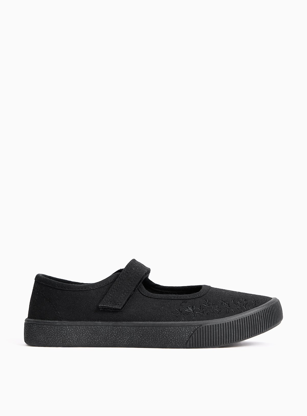 Black Floral Detail Mary Jane School Plimsoles 13 Infant - Image 3 thumbnail